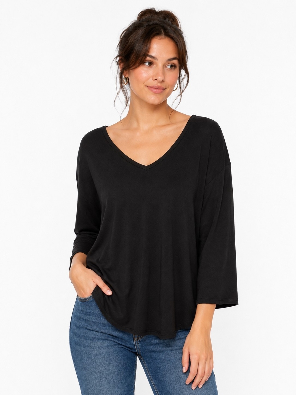 Briggs New York Black V-Neck Relaxed Long Sleeve Top